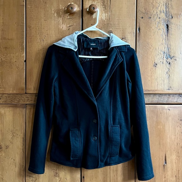 Hurley Button Front Hoodie, Black, M - Picture 1 of 5
